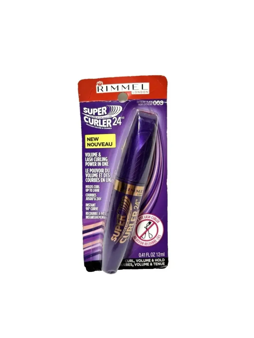 Rimmel London Super Curler Mascara 009 Extreme Black Volume & Curling Wand, NEW